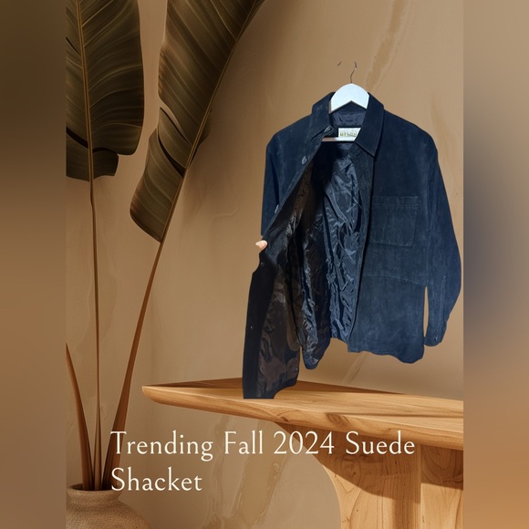 Trendy Unisex Shacket Shirt Jacket Suede Rugged Black Small Boho Chic - Picture 2 of 15